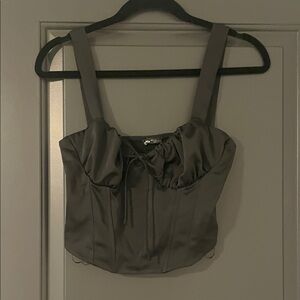 Bershka Charcoal Satin Crop Top